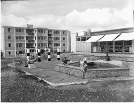 Children at play at the new flats