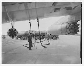 Under the fuselage of a Boeing 707