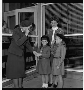 Young Irish girl guides at community hall