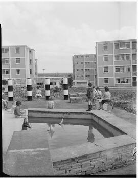 Children at play at the new flats