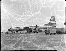 British Overseas Airways Corporation (BOAC) Britannia jet-propeller airliner standing on the ramp at Shannon