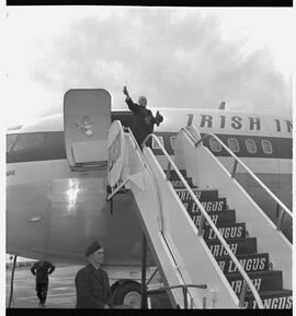 Cardinal Cushing waving from Aer Lingus steps