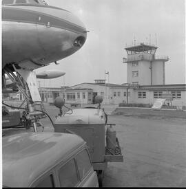 View of Shannon Airport runway from an aircraft, featuring the control tower