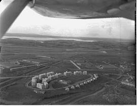 Aerial - Industrial estate and flats