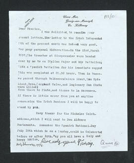 Photocopy of a letter from Pádraig Quinn to Maurice Fennell