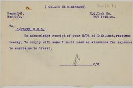 Correspondence relating to Frank Aiken's non-attendance at a training course