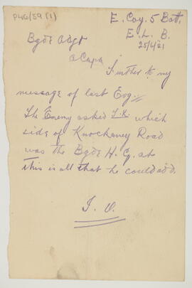 Letter relating to intelligence received about a forthcoming raid