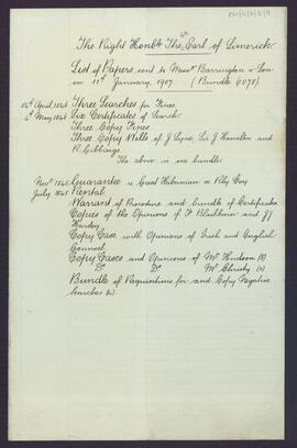 List of documents sent to Messrs Barrington & Son