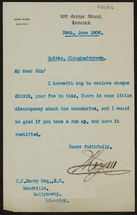 Letter relating to a discrepancy in boundaries