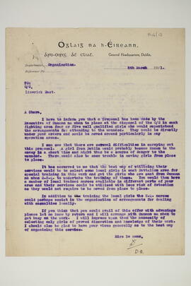 Letter relating to Cumann na mBan