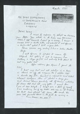 Photocopy of a letter from Frank B. Fitzgerald to Denis O’Shaughnassy