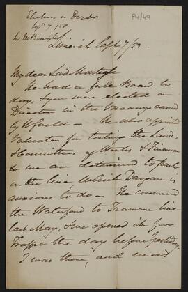 Letter from M[atthew] Barrington relating to the Waterford and Limerick railway