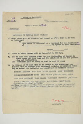 General order relating to the destruction of enemy houses