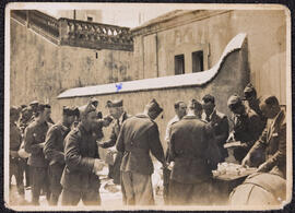 Photograph of members of the Irish Brigade outside a church in Ciempozuelos