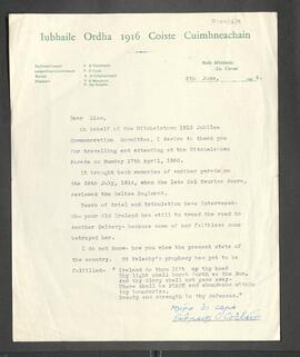 Letter of thanks from the Mitchelstown 1916 Jubilee Commemoration Committee
