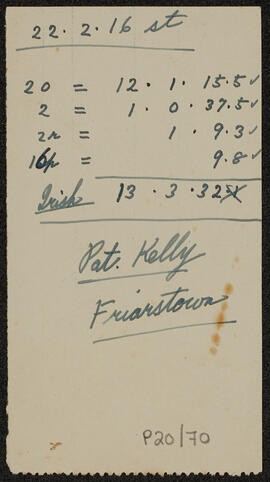 Calculations relating to a holding on Friarstown
