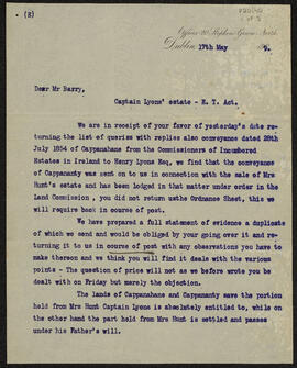 Letter from William Roche & Sons Solicitors concerning conveyance of lands