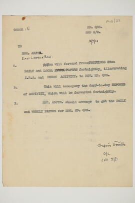 Letter relating to the forwarding of press cuttings