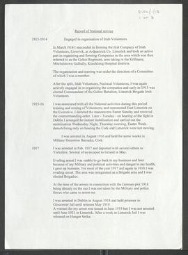 Typed document entitled ‘Record of National service’
