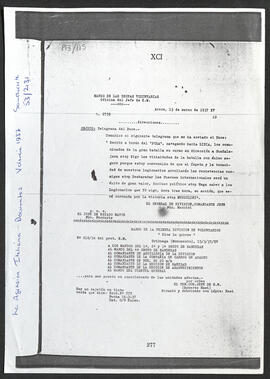 Photocopy of a telegram from Mussolini