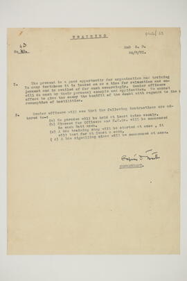 Circular relating to the opportunity presented by the Truce for training