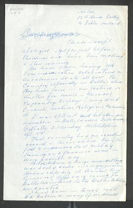 Letter containing Liam Manahan's recollections of events in 1916