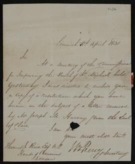 Letter from William Piercy