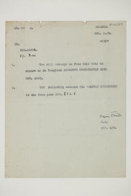 Letter relating to fortnightly accounts