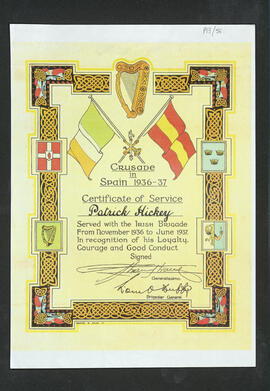 Photocopy of a certificate of service for Patrick Hickey