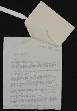 Letter from Liam Manahan to the Minister for Defence