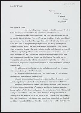Transcripts of Thomas Noonan's letters to his parents