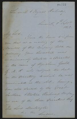 Letter from William Carroll, Secretary of the Limerick and Foynes Railway Company