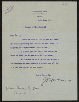 Letter requesting a survey for the sale of property