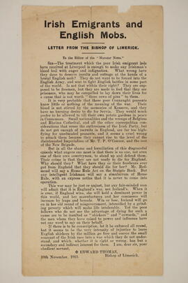 Leaflet concerning Irish emigrants