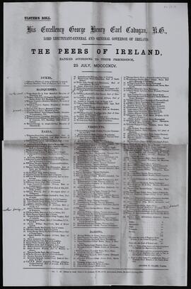 Photocopied list of the peers of Ireland