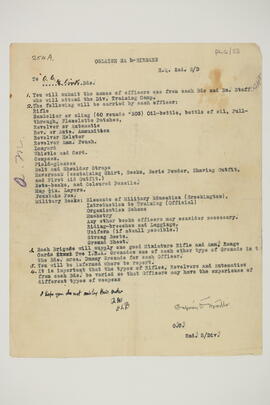 Letter relating to a forthcoming training camp