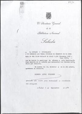 Photocopy of a document relating to the donation of a book