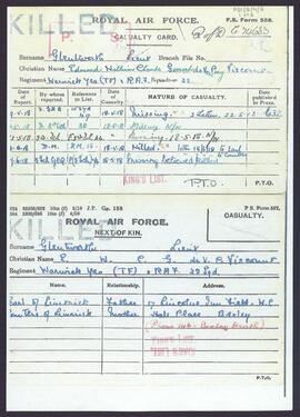 Photocopy of a Royal Air Force casualty card