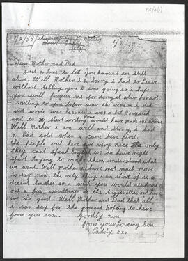 Photocopy of a letter from Patrick Hickey to his parents