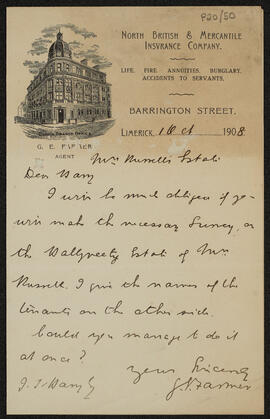 Letter requesting a survey of Mrs Russell’s Ballyneety estate