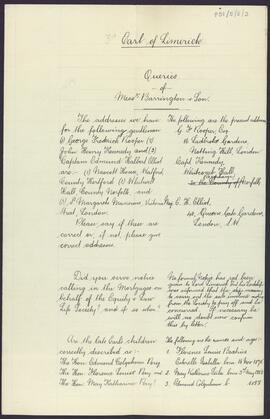 Queries from Barrington & Son to Rooper & Whately